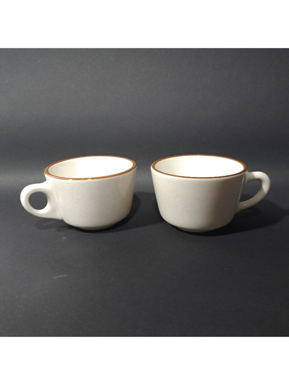 Syracuse China Mesa Grande Speckled Cream Mugs Brown Rim 3 5/8" Wide Set Of 2